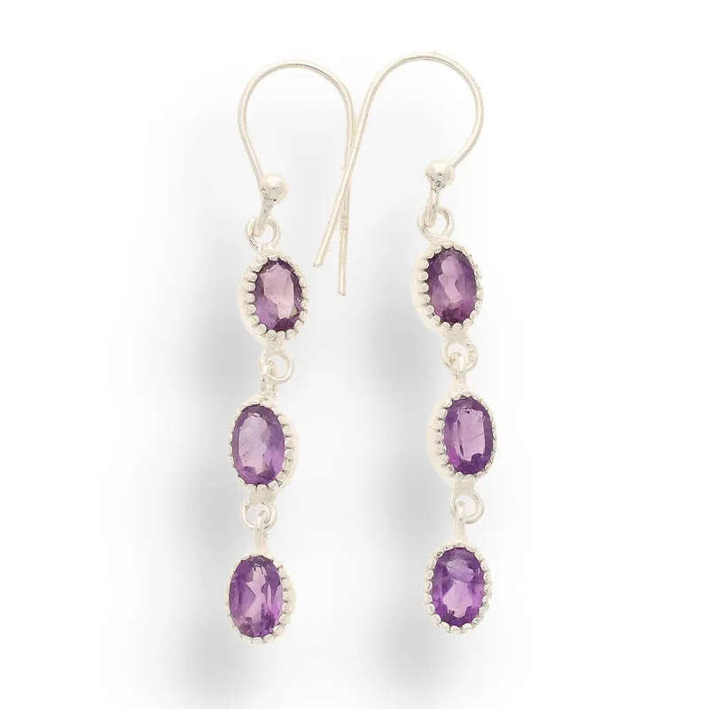 Facet Trio Earrings: Amethyst