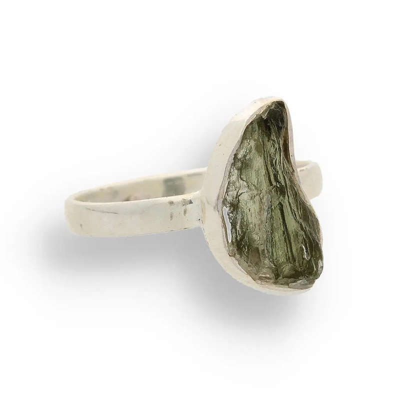 Cosmic Embrace: Sterling Silver Moldavite Ring