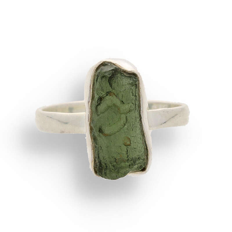 Cosmic Embrace: Sterling Silver Moldavite Ring