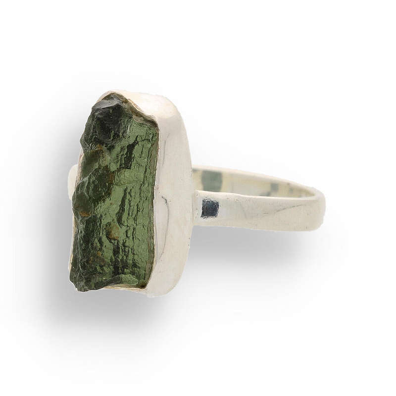Cosmic Embrace: Sterling Silver Moldavite Ring