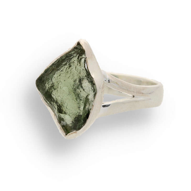 Celestial Splendor: Moldavite and Sterling Silver Ring