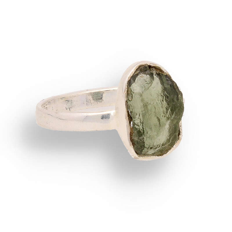 Cosmic Embrace: Sterling Silver Moldavite Ring