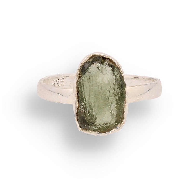 Cosmic Embrace: Sterling Silver Moldavite Ring