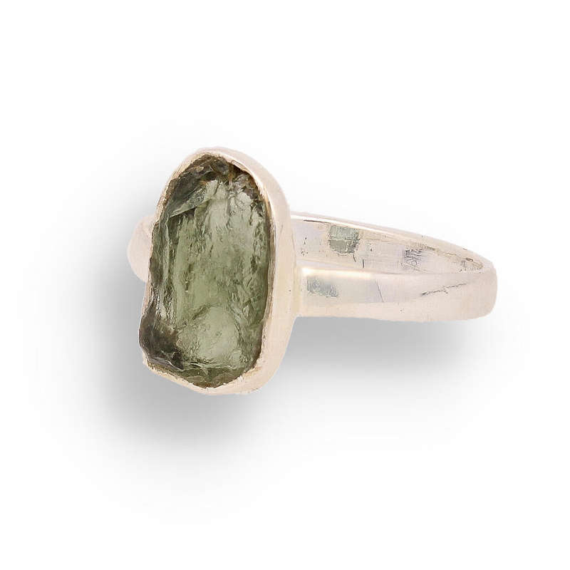 Cosmic Embrace: Sterling Silver Moldavite Ring