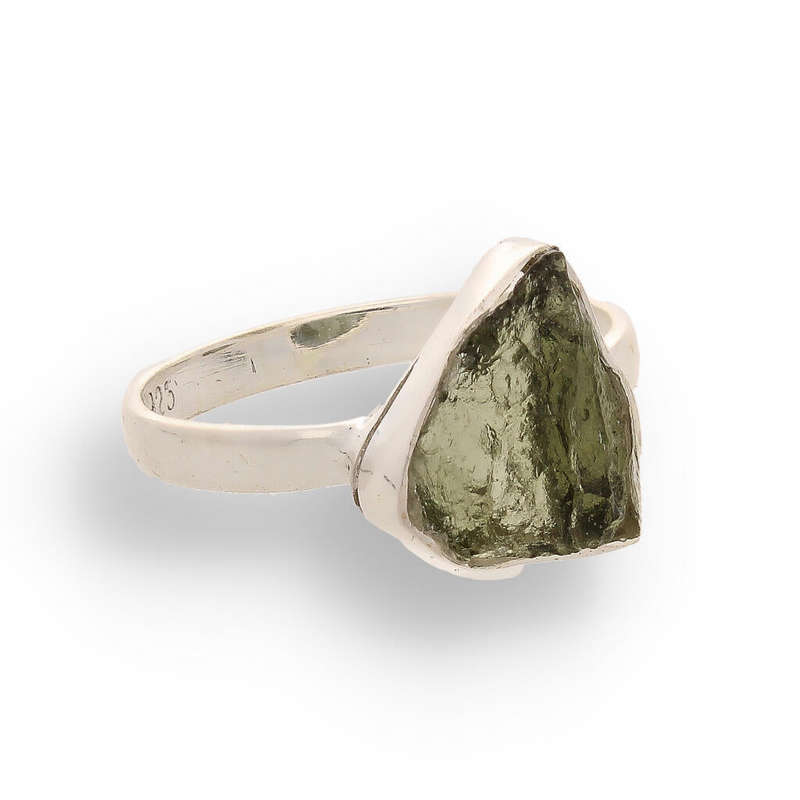 Cosmic Embrace: Sterling Silver Moldavite Ring