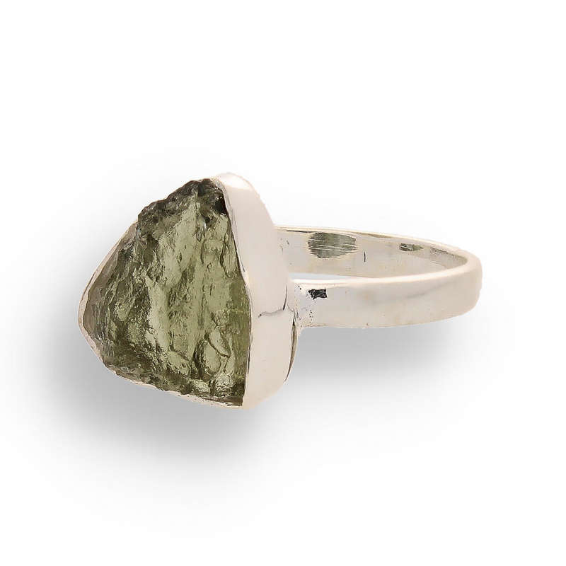 Cosmic Embrace: Sterling Silver Moldavite Ring