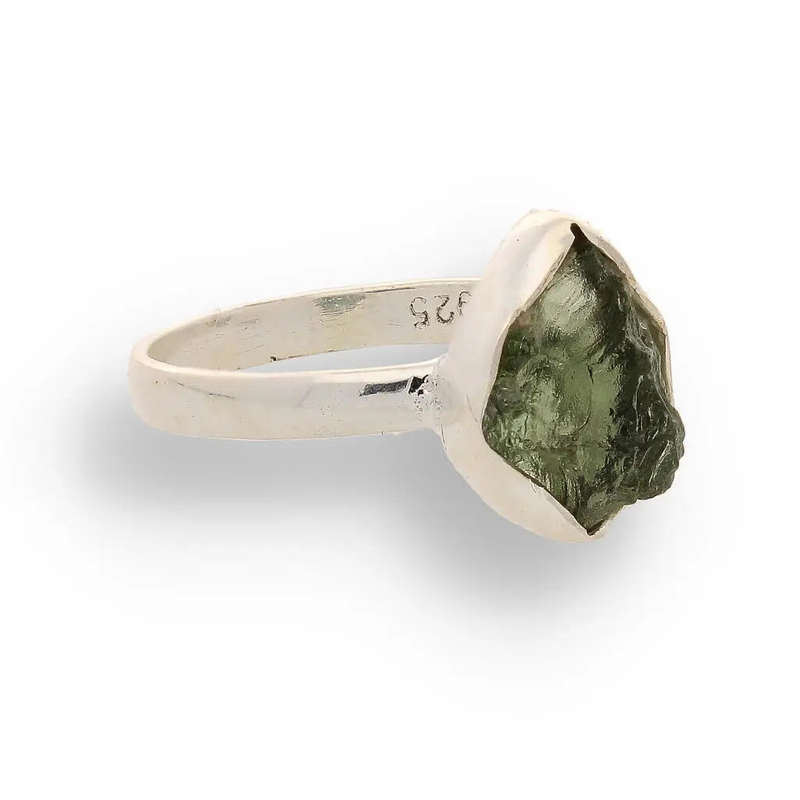 Cosmic Embrace: Sterling Silver Moldavite Ring