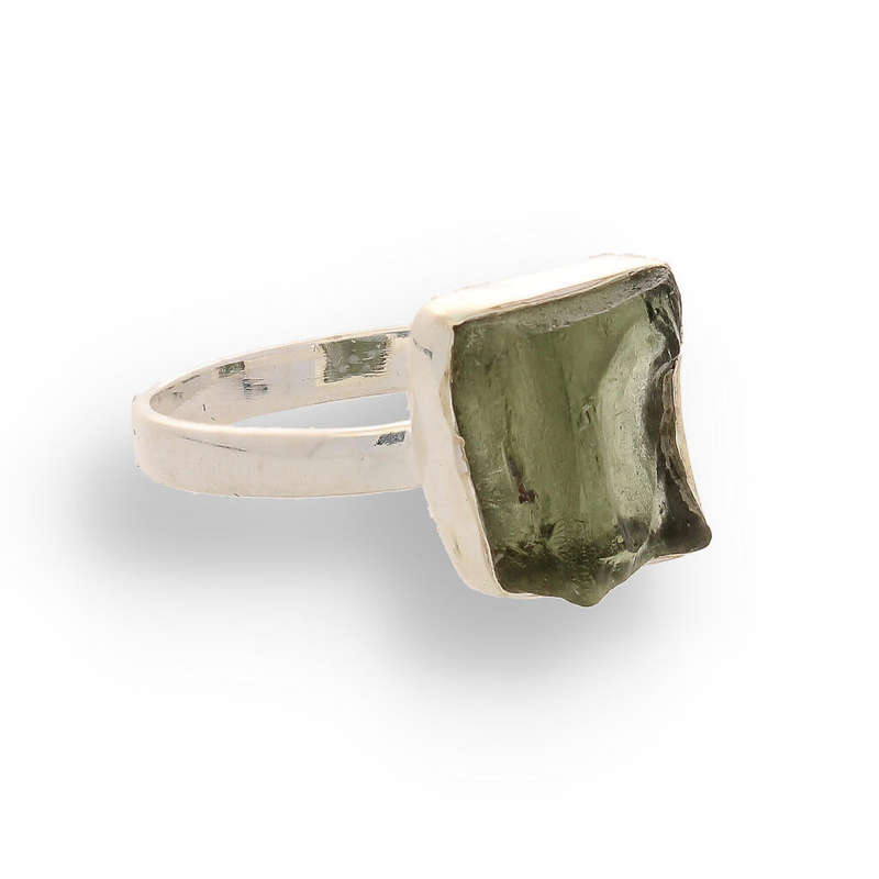 Cosmic Embrace: Sterling Silver Moldavite Ring
