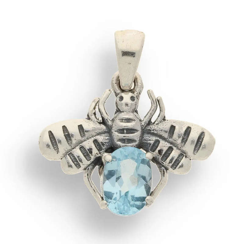 Blue Topaz Sterling Silver Pendant - Bee Brilliant!!