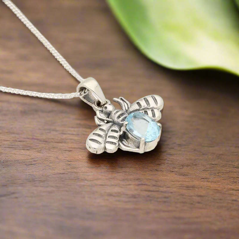 Blue Topaz Sterling Silver Pendant - Bee Brilliant!!