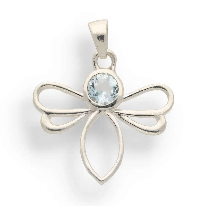 Blue Topaz Bee Pendant in Sterling Silver - Wings of Light