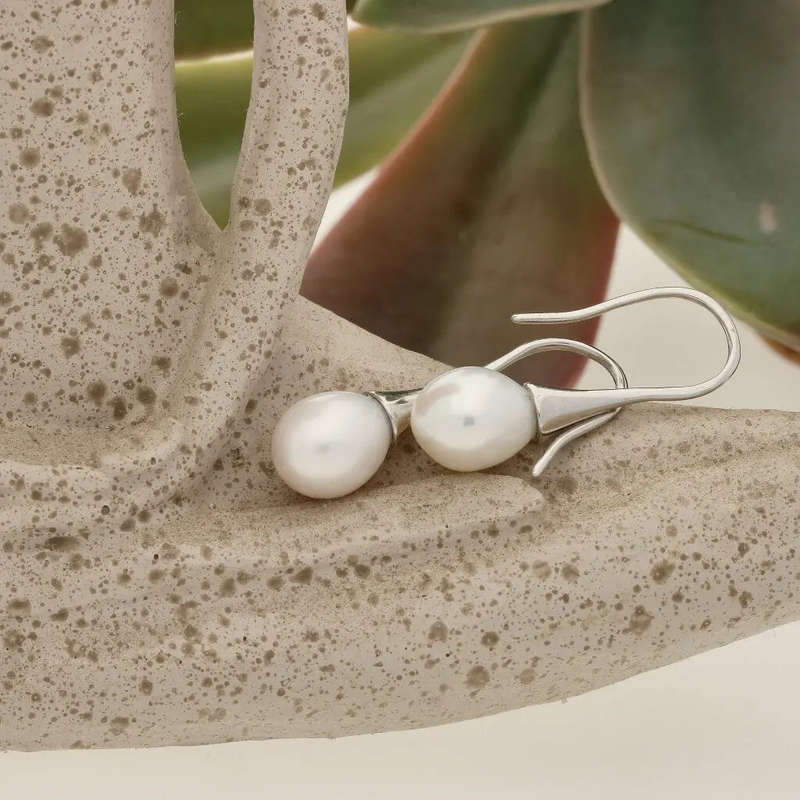 Freshwater Pearl Silver Earrings - Graceful Glow