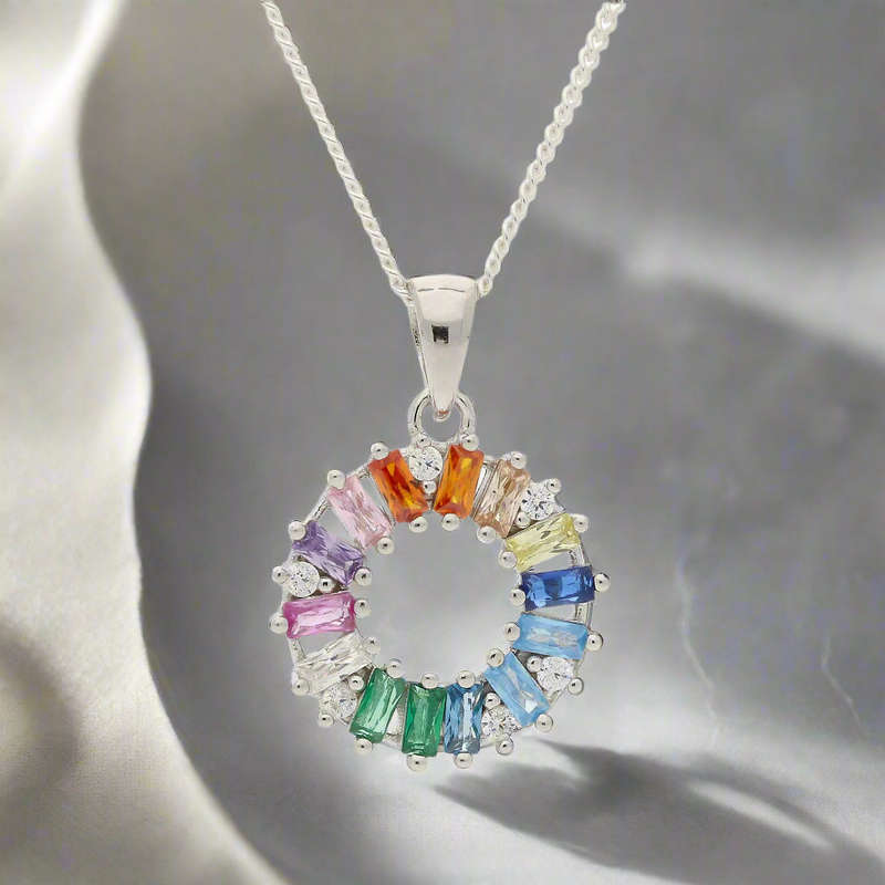 Vibrant Sterling Silver & Cubic Zirconia Halo Necklace