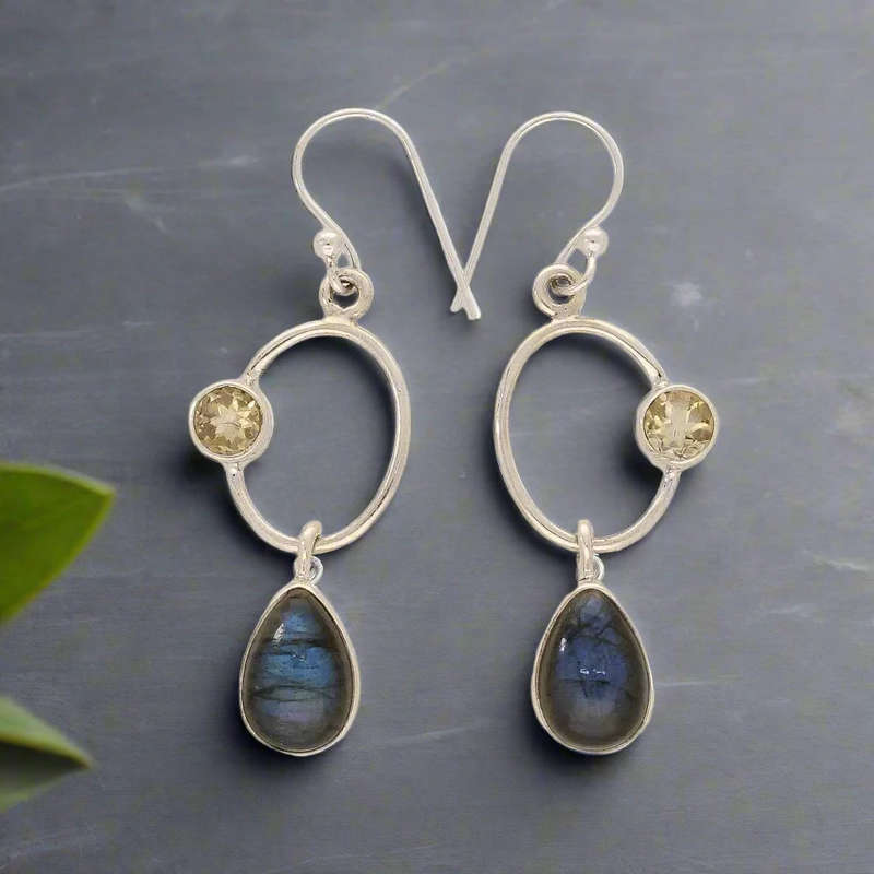 Radiant Harmony: Labradorite and Citrine Earrings