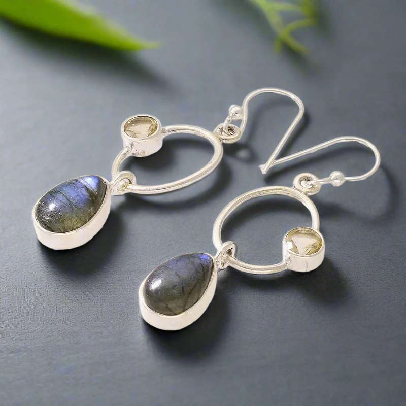 Radiant Harmony: Labradorite and Citrine Earrings