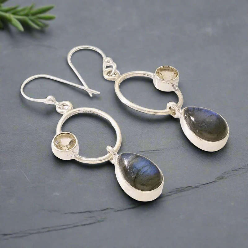 Radiant Harmony: Labradorite and Citrine Earrings