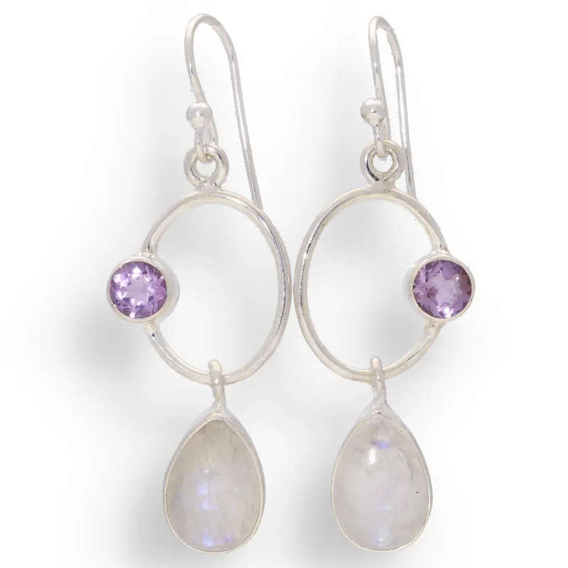 Radiant Harmony: Moonstone and Amethyst Earrings
