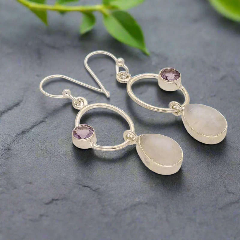Radiant Harmony: Moonstone and Amethyst Earrings
