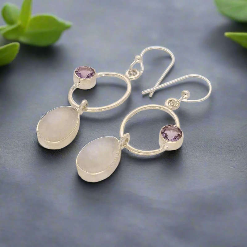 Radiant Harmony: Moonstone and Amethyst Earrings