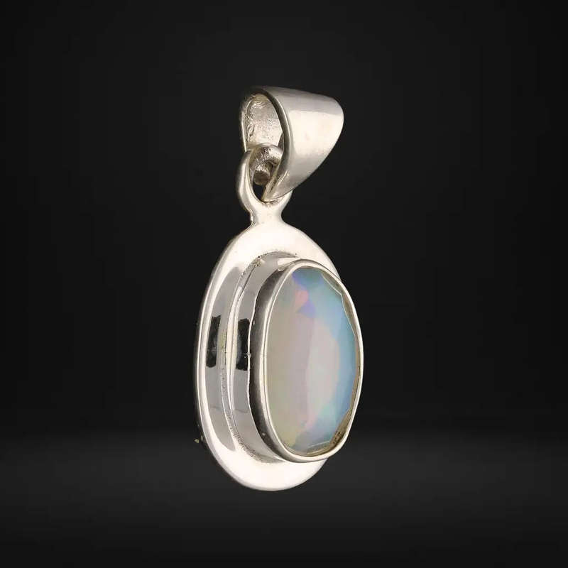 Radiant Ethiopian Opal Sterling Silver Pendant