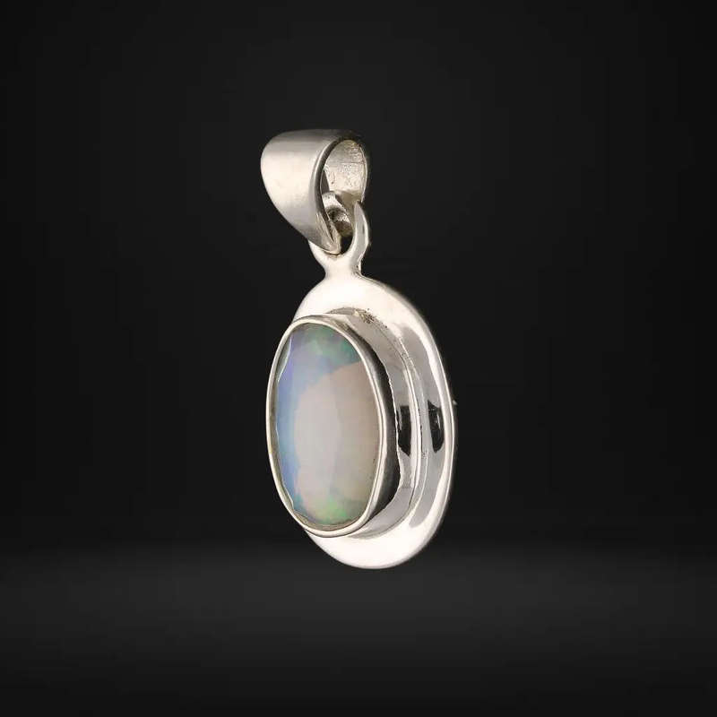Radiant Ethiopian Opal Sterling Silver Pendant