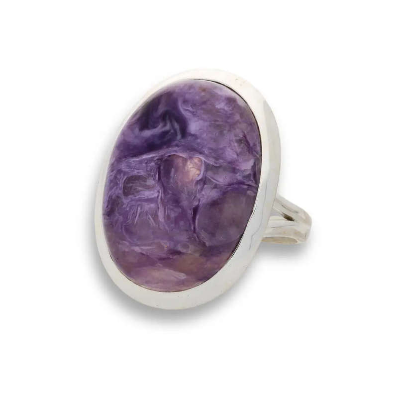 Charoite Charm: Elegant Sterling Silver Rings