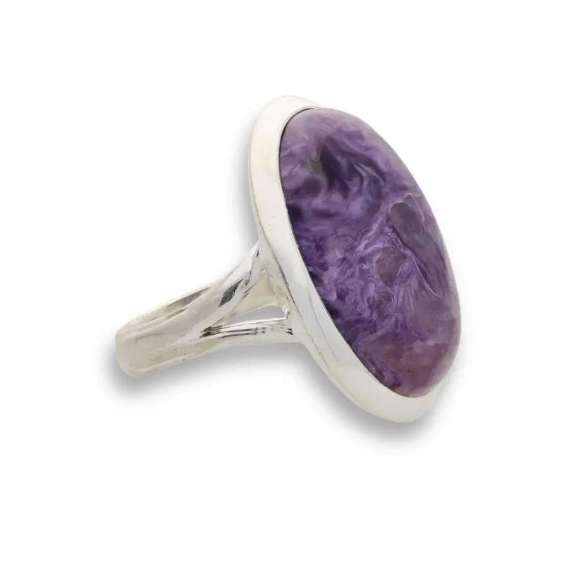 Charoite Charm: Elegant Sterling Silver Rings