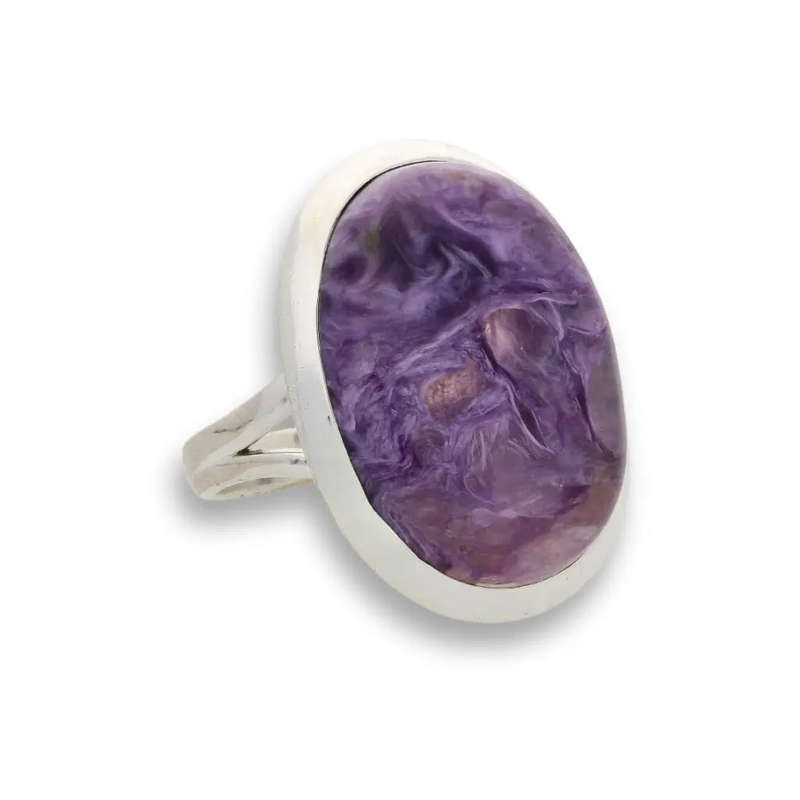 Charoite Charm: Elegant Sterling Silver Rings