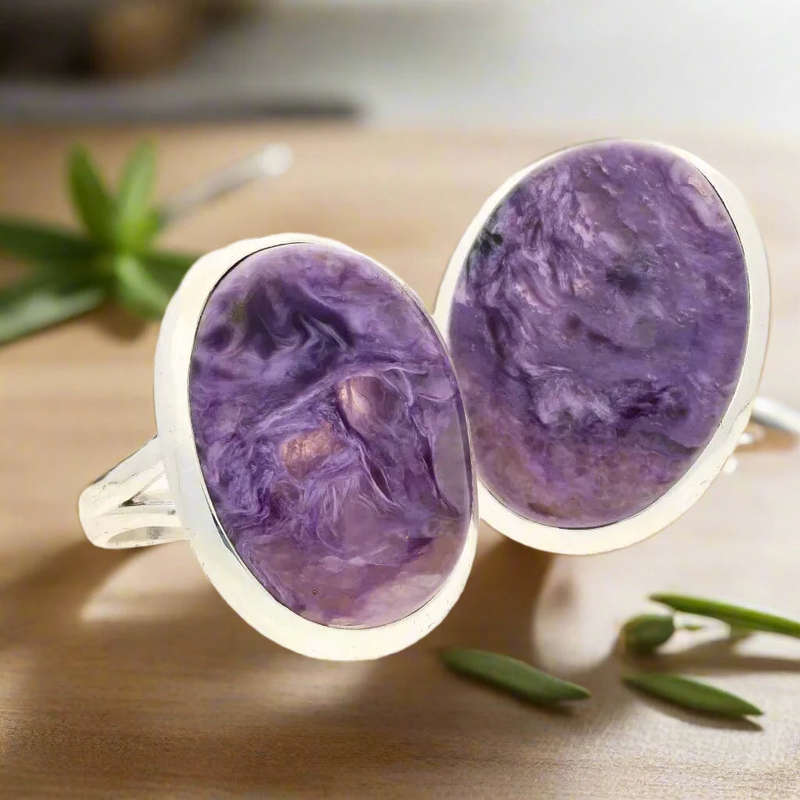 Charoite Charm: Elegant Sterling Silver Rings