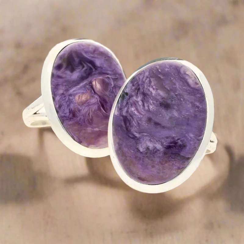 Charoite Charm: Elegant Sterling Silver Rings
