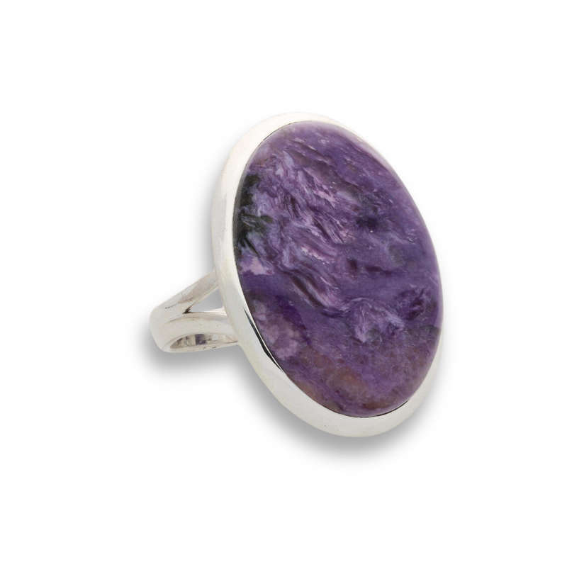 Charoite Charm: Elegant Sterling Silver Rings