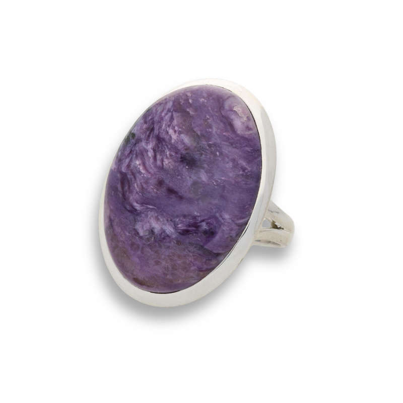 Charoite Charm: Elegant Sterling Silver Rings