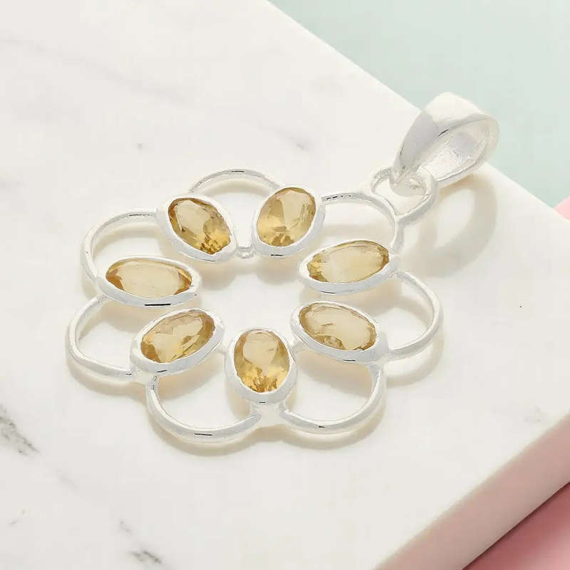 Sunny Citrine Flower in Sterling Silver