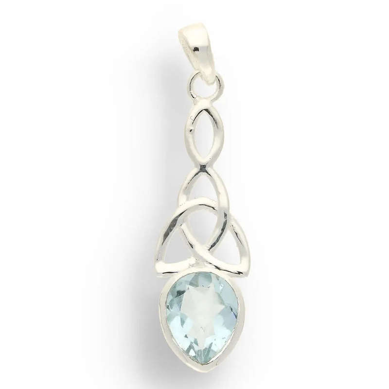 Blue Topaz Teardrop Sterling Silver Pendant - The Trinity Knot