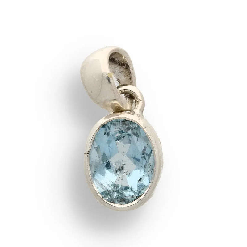 Classic Oval Blue Topaz Sterling Silver Pendant