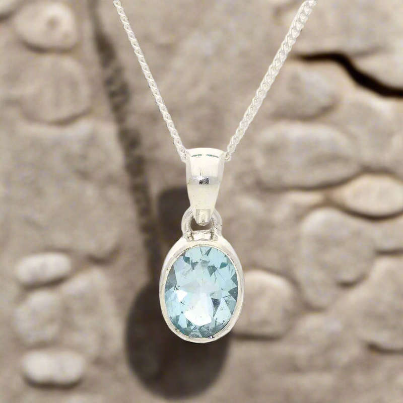 Classic Oval Blue Topaz Sterling Silver Pendant