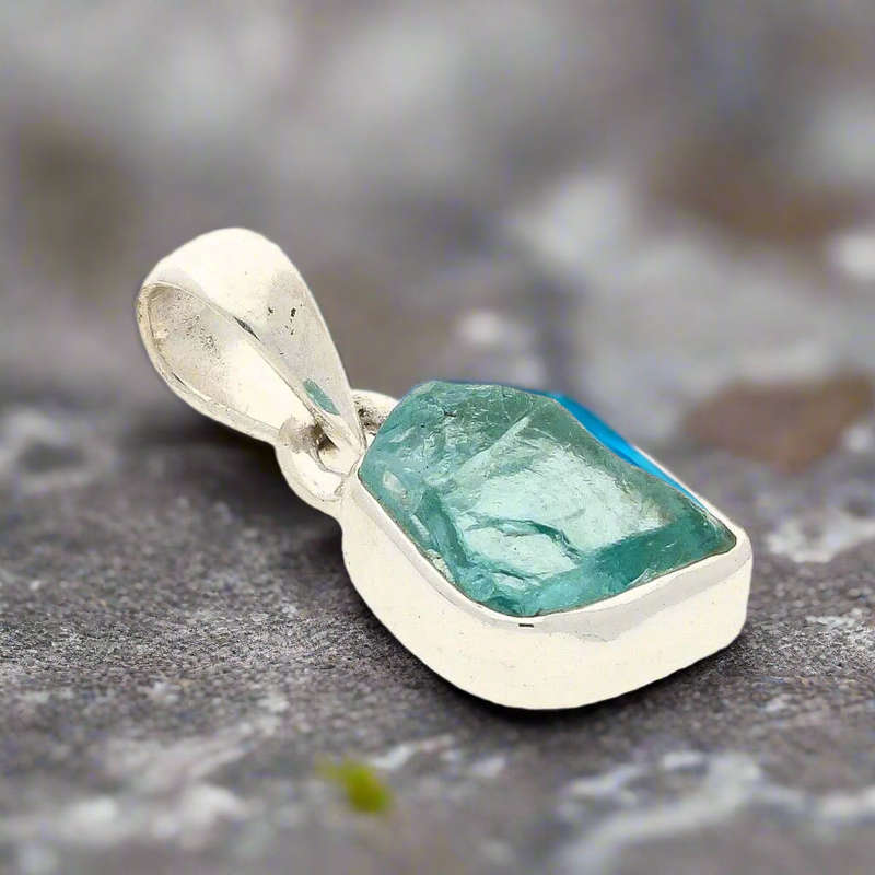Clear Vision  Rough Blue Topaz Pendant