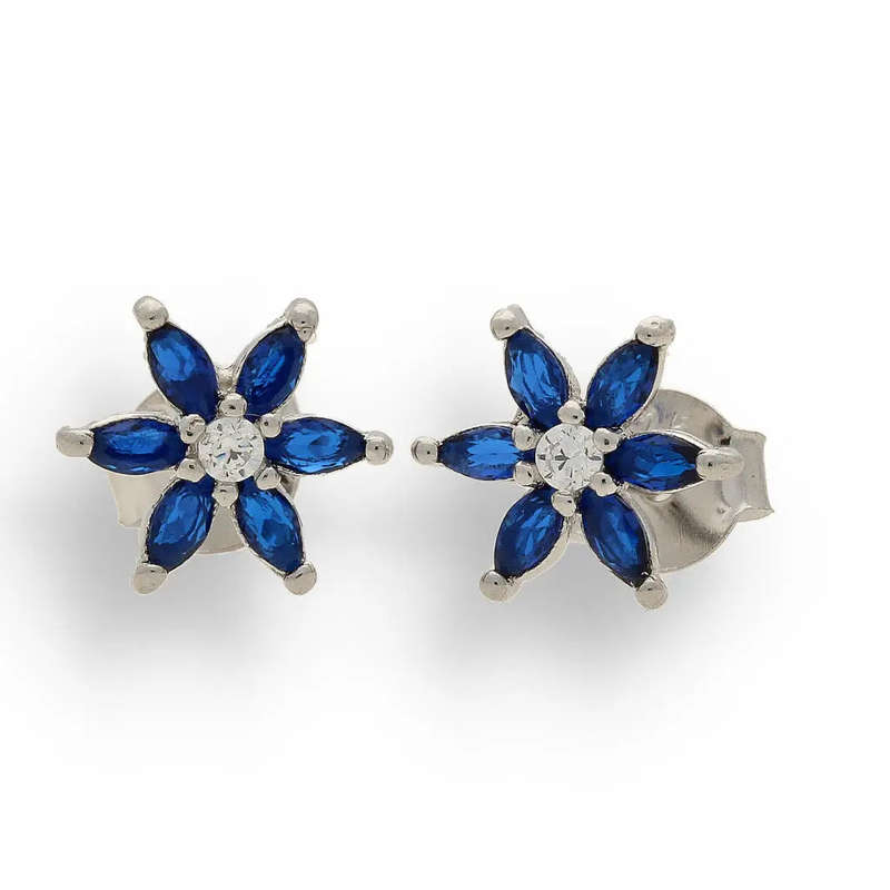 Blue Blossom Sparkle: CZ Silver Studs