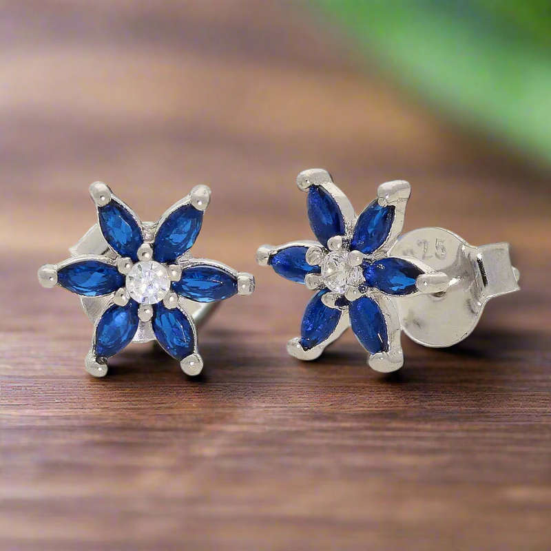 Blue Blossom Sparkle: CZ Silver Studs