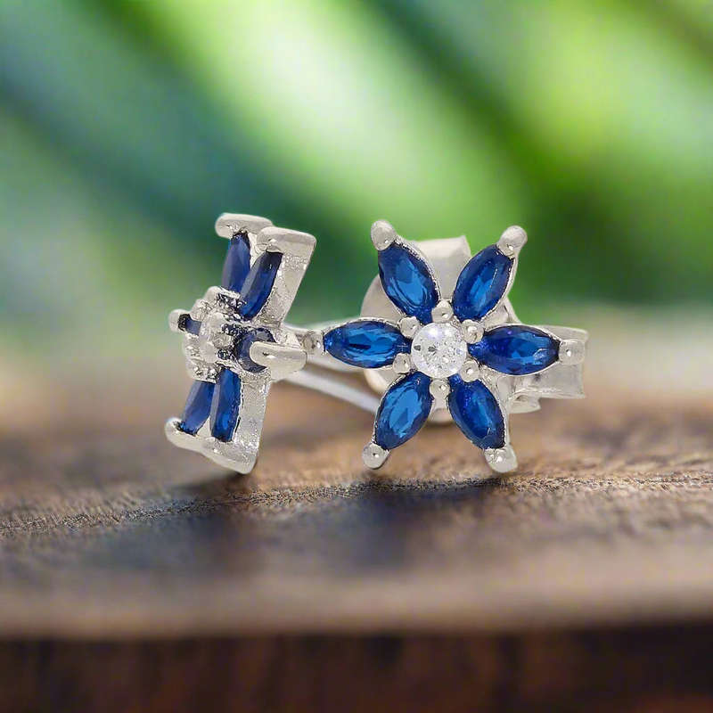 Blue Blossom Sparkle: CZ Silver Studs