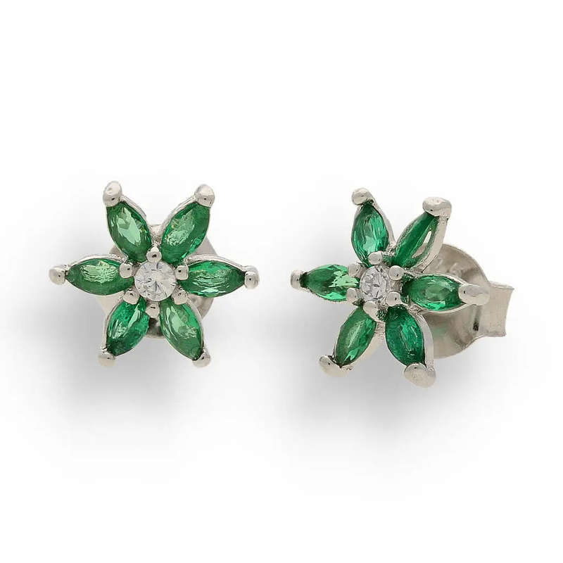 Emerald Bloom Delight: CZ Silver Studs