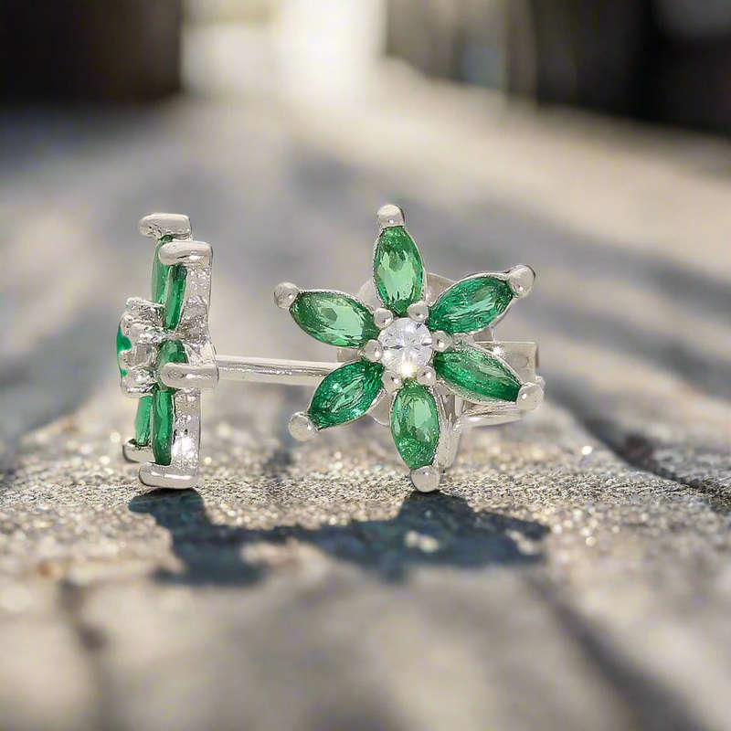 Emerald Bloom Delight: CZ Silver Studs