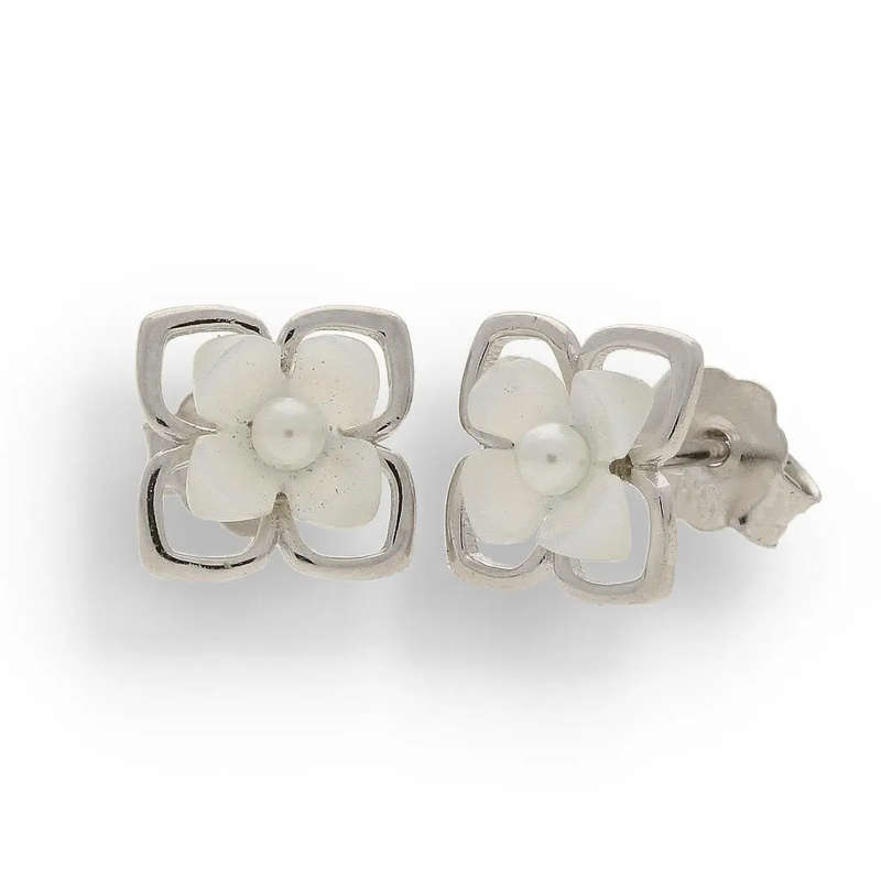 Petal Glow: Mother of Pearl Silver Studs