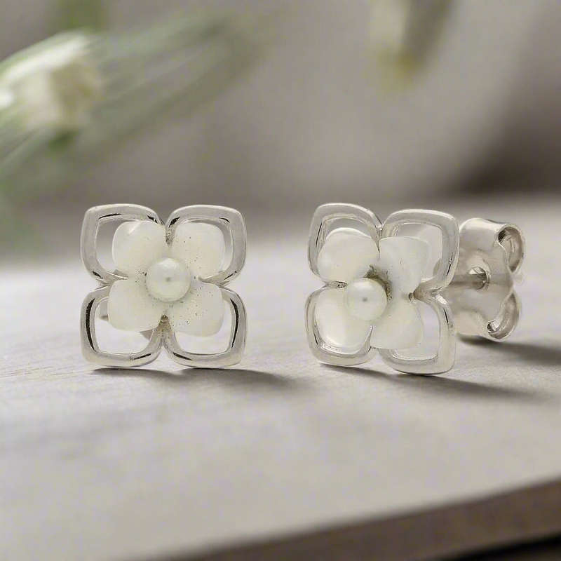 Petal Glow: Mother of Pearl Silver Studs