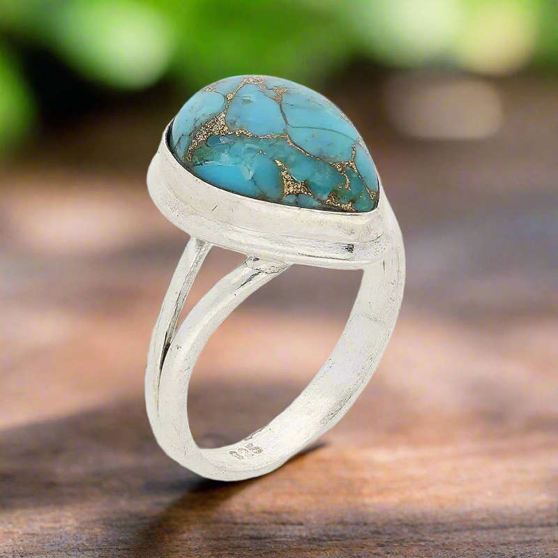 Bohemian Beauty Teardrop Copper Turquoise Ring