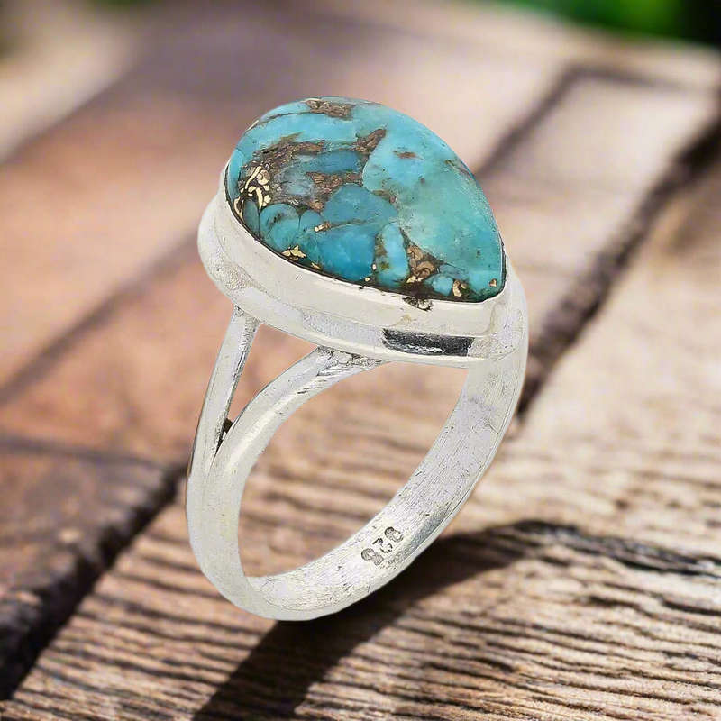 Bohemian Beauty Teardrop Copper Turquoise Ring
