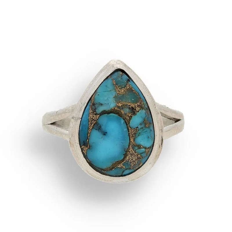 Bohemian Beauty Teardrop Copper Turquoise Ring