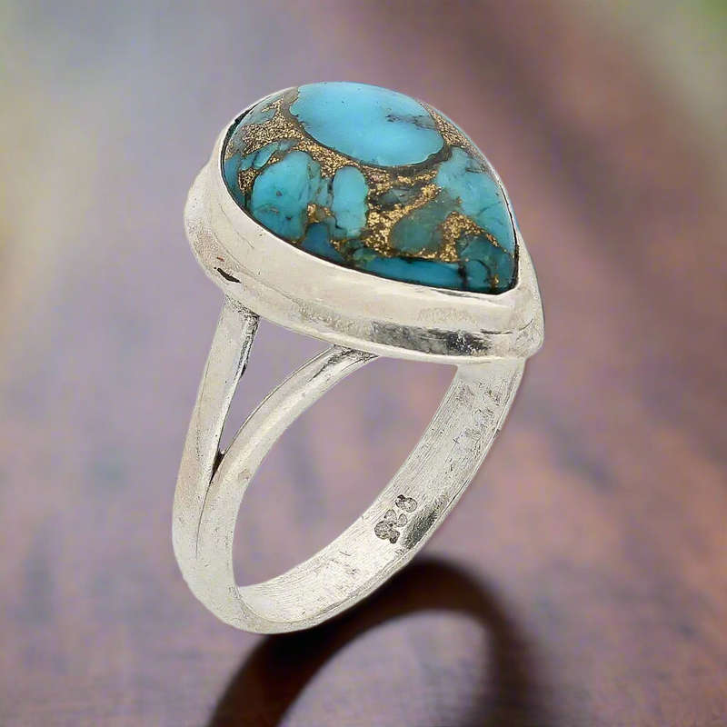 Bohemian Beauty Teardrop Copper Turquoise Ring