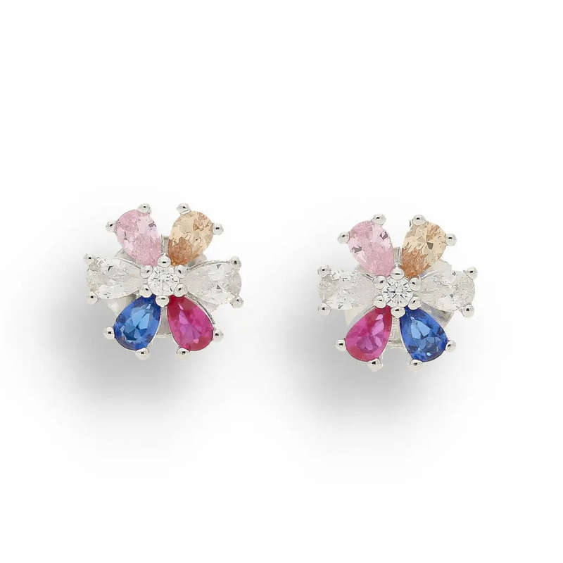 Blooming Brilliance: Your Multi-Color CZ Flower Stud Earrings!