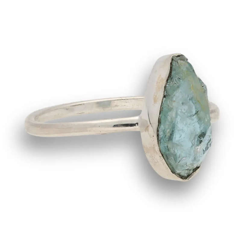 Rough Aquamarine Sterling Silver Ring - Ocean Whisper